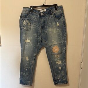 Floral Embroidered Blue Boyfriend Jeans